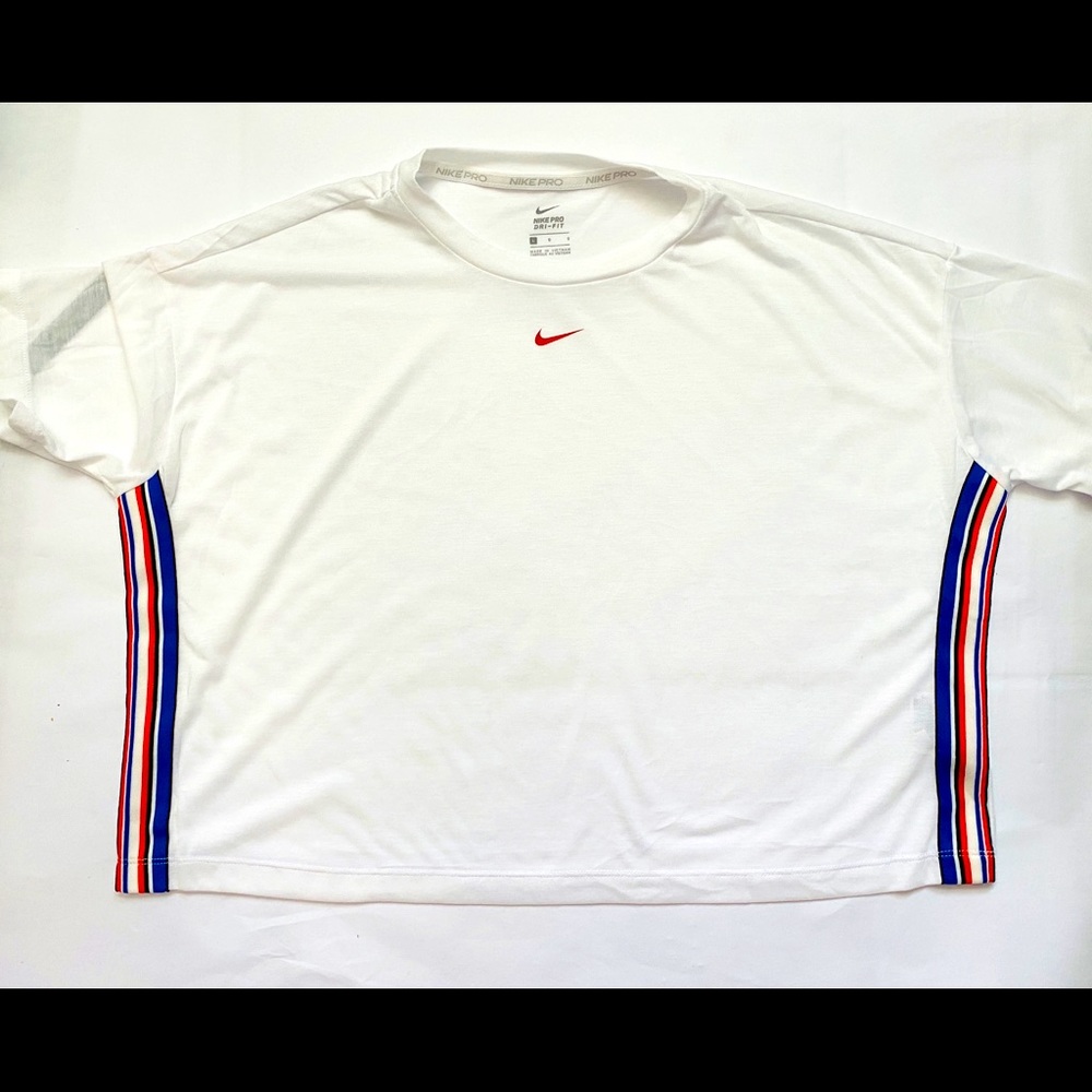 NIKE WOMEN’S Dri-FIT Stripe Cropped T-shirt SIZE L - Picture 3 of 5